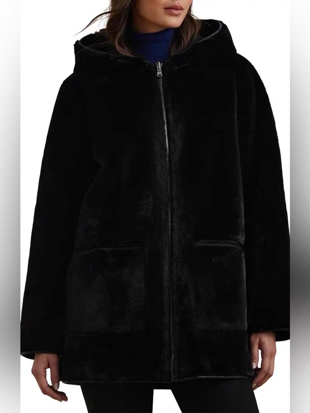 Lauren Ralph Lauren Black Label reversible hooded faux Suede oversized coat *XS